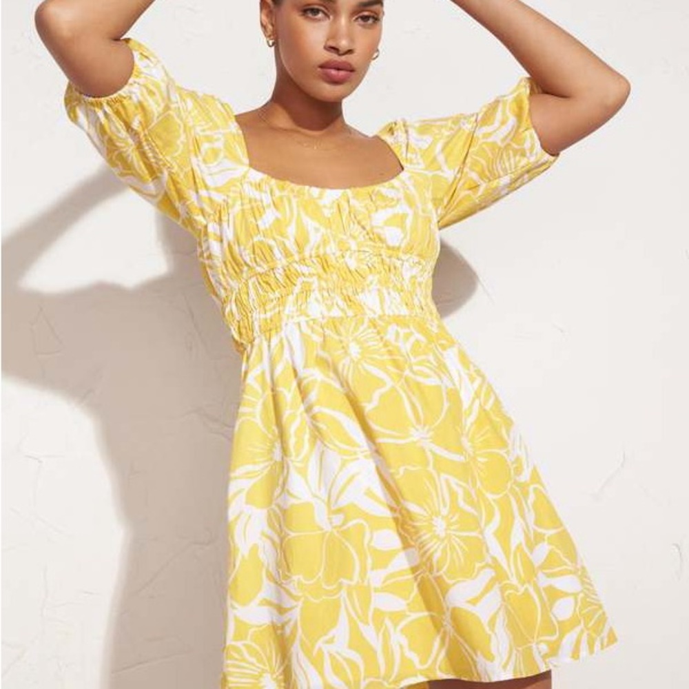 Faithfull the Brand Yellow and White Floral Mini Dress